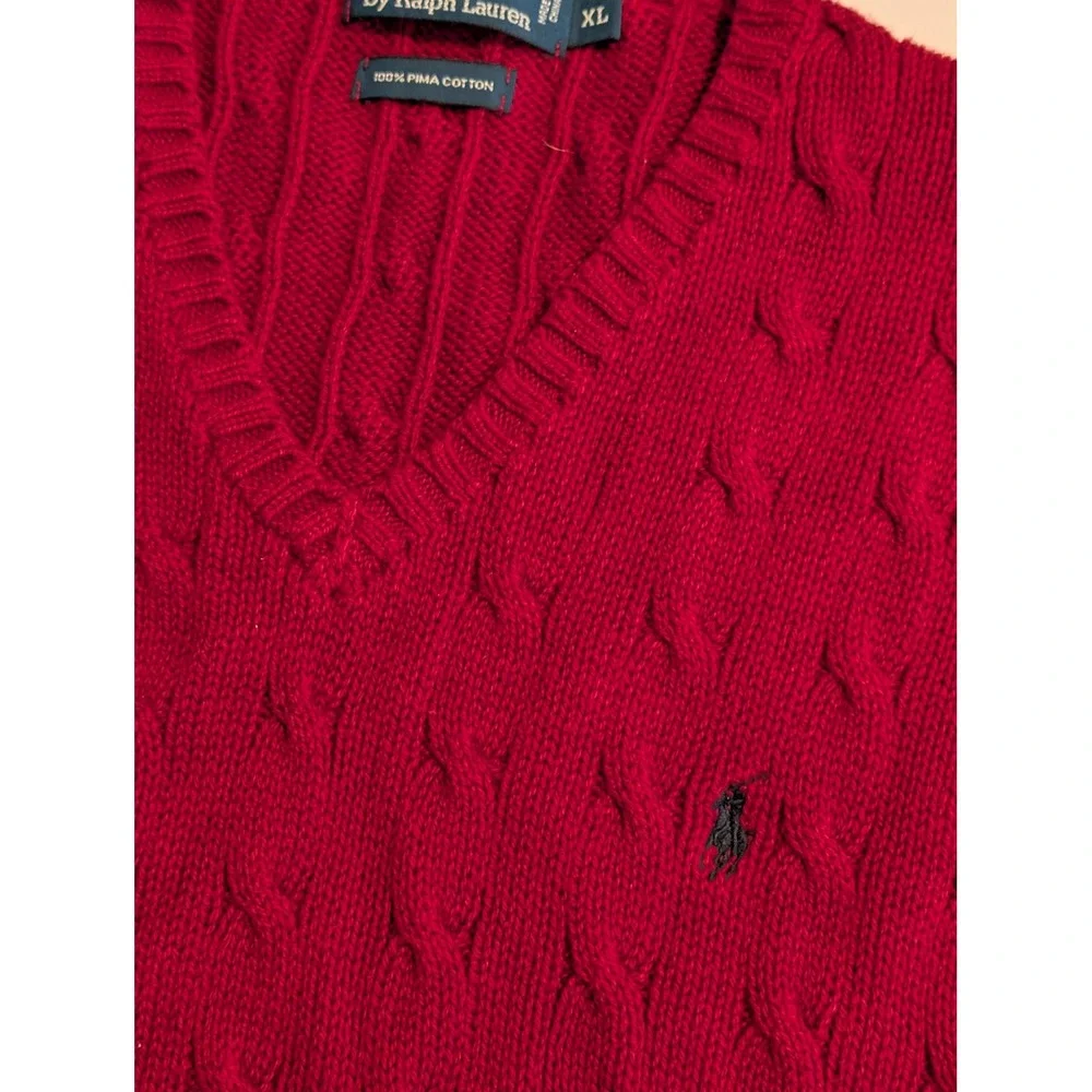 Polo Ralph Lauren Golf Mens XL Red Cable Knit Pima Cotton V-Neck Vest VERY NICE!